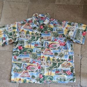 Reyn Spooner Tropical Print Shirt with Red and Green Accents